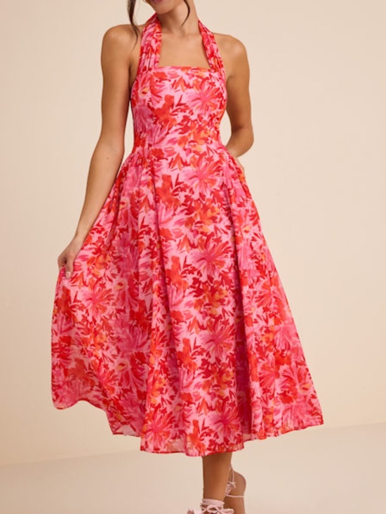 Lulus Dresses & Skirts - Lulus Conway Pink Floral Halter Midi Dress - Size M